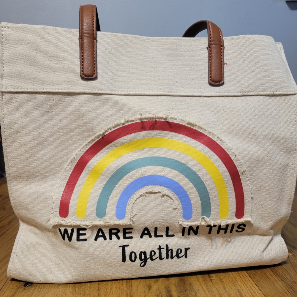 We are in this together canvas and faux leather tote